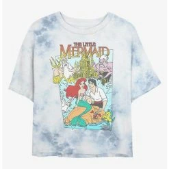 Hot Sale ✔️ Disney The Little Mermaid Movie Cover Tie-Dye 👏 Girls Crop T-Shirt 🌟