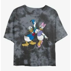 Promo ✔️ Disney Mickey Mouse Big Donald & Daisy Tie-Dye Girls Crop T-Shirt ✨