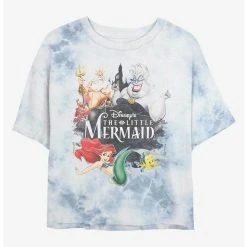 Hot Sale 🤩 Disney The Little Mermaid Watercolor Poster Tie-Dye Girls Crop T-Shirt 🎉