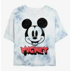 Budget ✨ Disney Mickey Mouse Heads Up Tie-Dye 🛒 Girls Crop T-Shirt ⌛