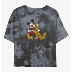 Best Pirce ✨ Disney Mickey Mouse Mickey and Pluto Tie-Dye Girls Crop T-Shirt 🎉