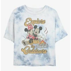 Budget ❤️ Disney Mickey Mouse Outdoors Campfire Tie-Dye Girls Crop T-Shirt 🎁