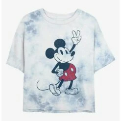 Discount ✨ Disney Mickey Mouse Plaid Mickey Tie-Dye Girls Crop T-Shirt 🌟