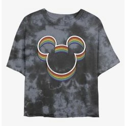 Deals 💯 Disney Mickey Mouse Rainbow Ears Tie-Dye Girls Crop T-Shirt 🔥