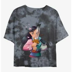 Outlet 🎉 Disney Mulan Warrior Princess Tie-Dye Girls Crop T-Shirt 🥰