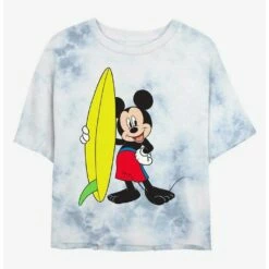 Discount ✨ Disney Mickey Mouse Surf's Up Tie-Dye 🌟 Girls Crop T-Shirt 😀