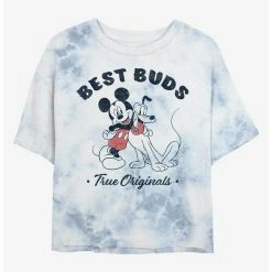 Hot Sale 😀 Disney Mickey Mouse Vintage Buds Tie-Dye Girls Crop T-Shirt 🔔