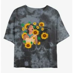 Outlet 🎁 Disney Pocahontas Floral Princess Tie-Dye Girls Crop T-Shirt 💯