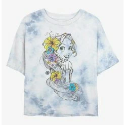 New 🛒 Disney Tangled Rapunzel Sketch Tie-Dye Girls Crop T-Shirt 🧨