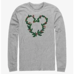 Cheap ✨ Disney Mickey Mouse Mistletoe Wreath Ears Long-Sleeve T-Shirt 👍
