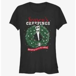 Cheap 🔔 Disney The Nightmare Before ❄ Christmas Santa Jack Season's Creepings Wreath Girls T-Shirt ❤️