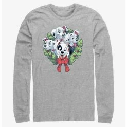 Hot Sale ✔️ Disney 101 Dalmatians Puppy 🌟 Christmas Wreath Long-Sleeve T-Shirt ✔️