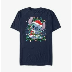 Outlet 💯  Disney Lilo & Stitch Santa Stitch  Christmas Lights Extra Soft T-Shirt 🌟