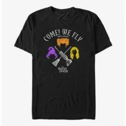 Discount ✔️ Disney Hocus Pocus We Fly Crossed Broom & Vaccum T-Shirt 👏