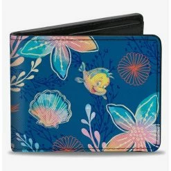 Cheapest ✔️ Disney The Little Mermaid Flounder And Sebastian Under The Sea Blues Bifold Wallet 🔔